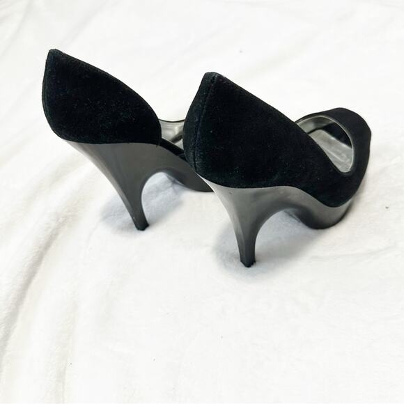 Bebe Women's Black Peep Toe Heels D’orsay suede leather size 8.5 pumps - Picture 6 of 11